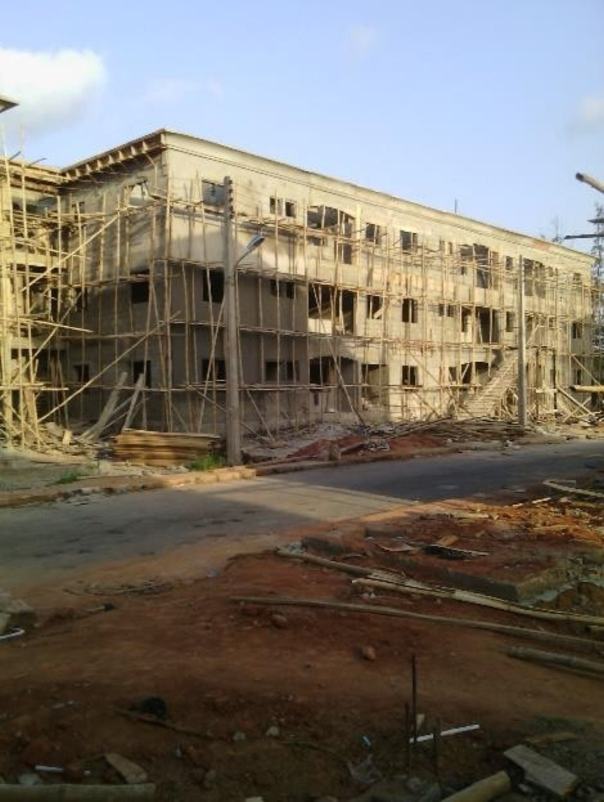 Professional construction team at work on a major project site